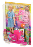 Barbie Travel Doll, Blonde, with Puppy, Opening Suitcase, Stickers and 10+ Accessories