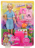 Barbie Travel Doll, Blonde, with Puppy, Opening Suitcase, Stickers and 10+ Accessories